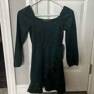Girls holiday dress- hunter green with sparkles